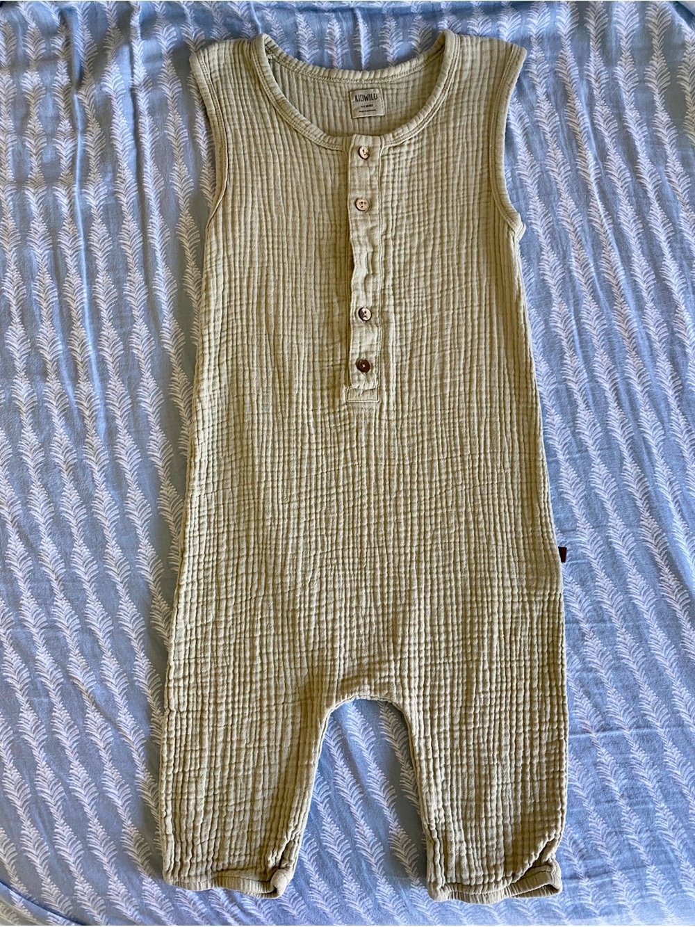 KidWild Organics 4-5T Sage Green Sleeveless Gauze One-Piece Bubble Romper NWOT